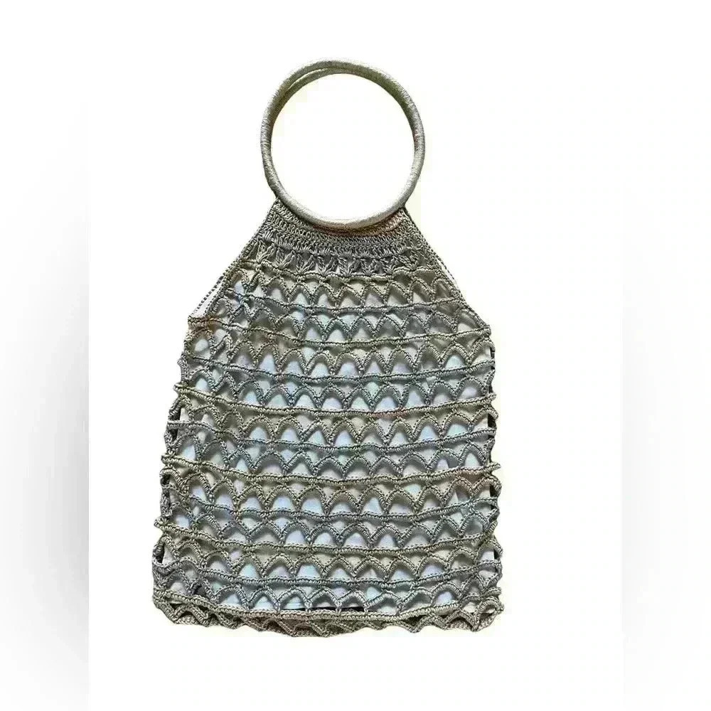 Vintage Macramé Handbag Purse Tote Crochet Handmade Boho Fish Net Bag. - Picture 2 of 10